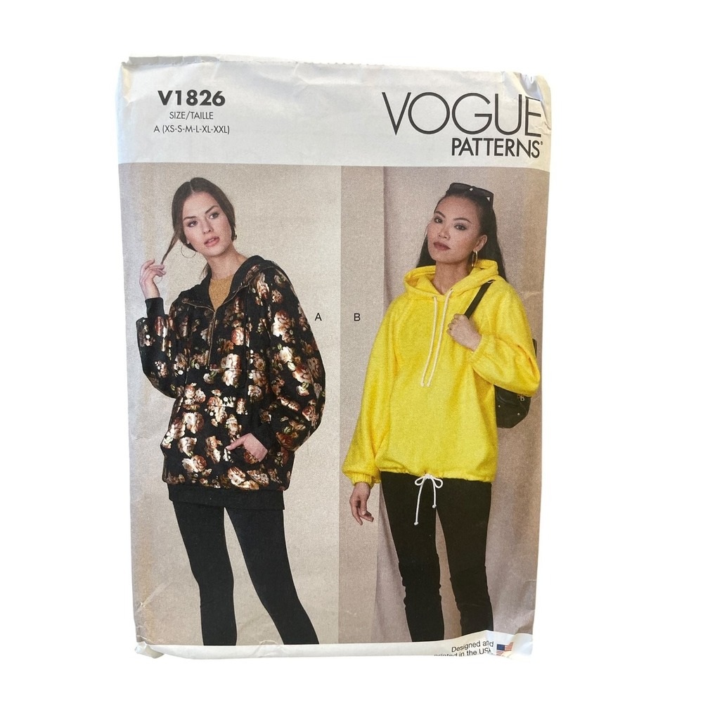 Vogue Patterns V1826 Misses Sweatshirt Hoodie XS-XXL Oversized Raglan